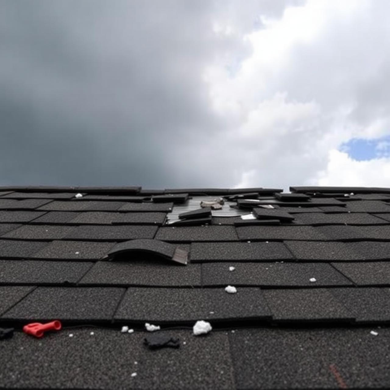 Hail-damaged shingle roof in Colorado Springs