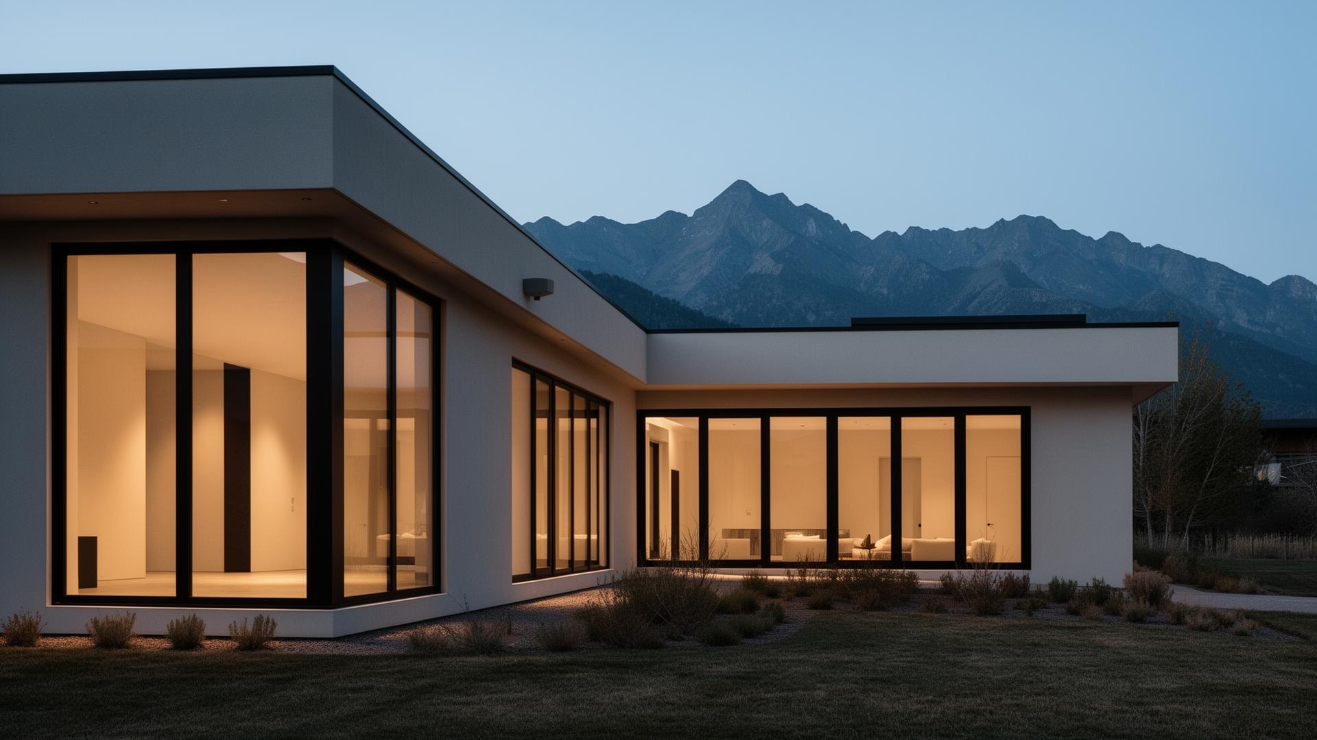 Custom Colorado home with Pella architectural windows at dusk